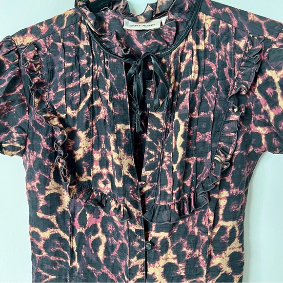 Vintage Y2K DKNY Ruffle Bib Animal Print Dress - Picture 6 of 17